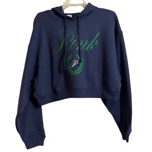 Victoria’s Secret PINK Hoodie Everyday Fleece Navy Blue Cropped Large New